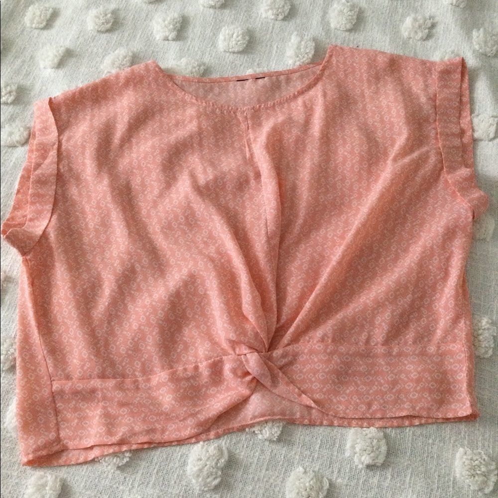 L pink cropped top, faux knot front detail